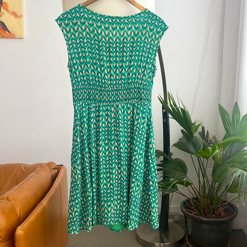 Anthropologie Maeve Evaline Smocked Waist Green Print Dress - Picture 7 of 7